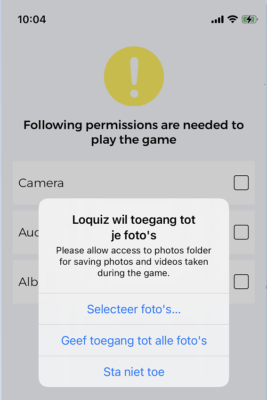 Schermafbeelding van de Loquiz-app