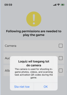 Schermafbeelding van de Loquiz-app