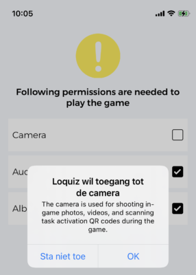 Schermafbeelding van de Loquiz-app