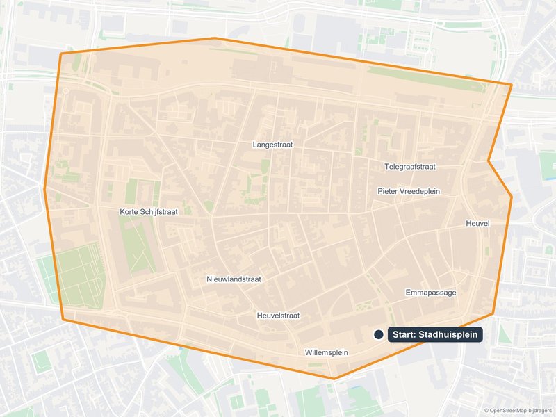 Kaart van het speelveld van The Hunt in Tilburg